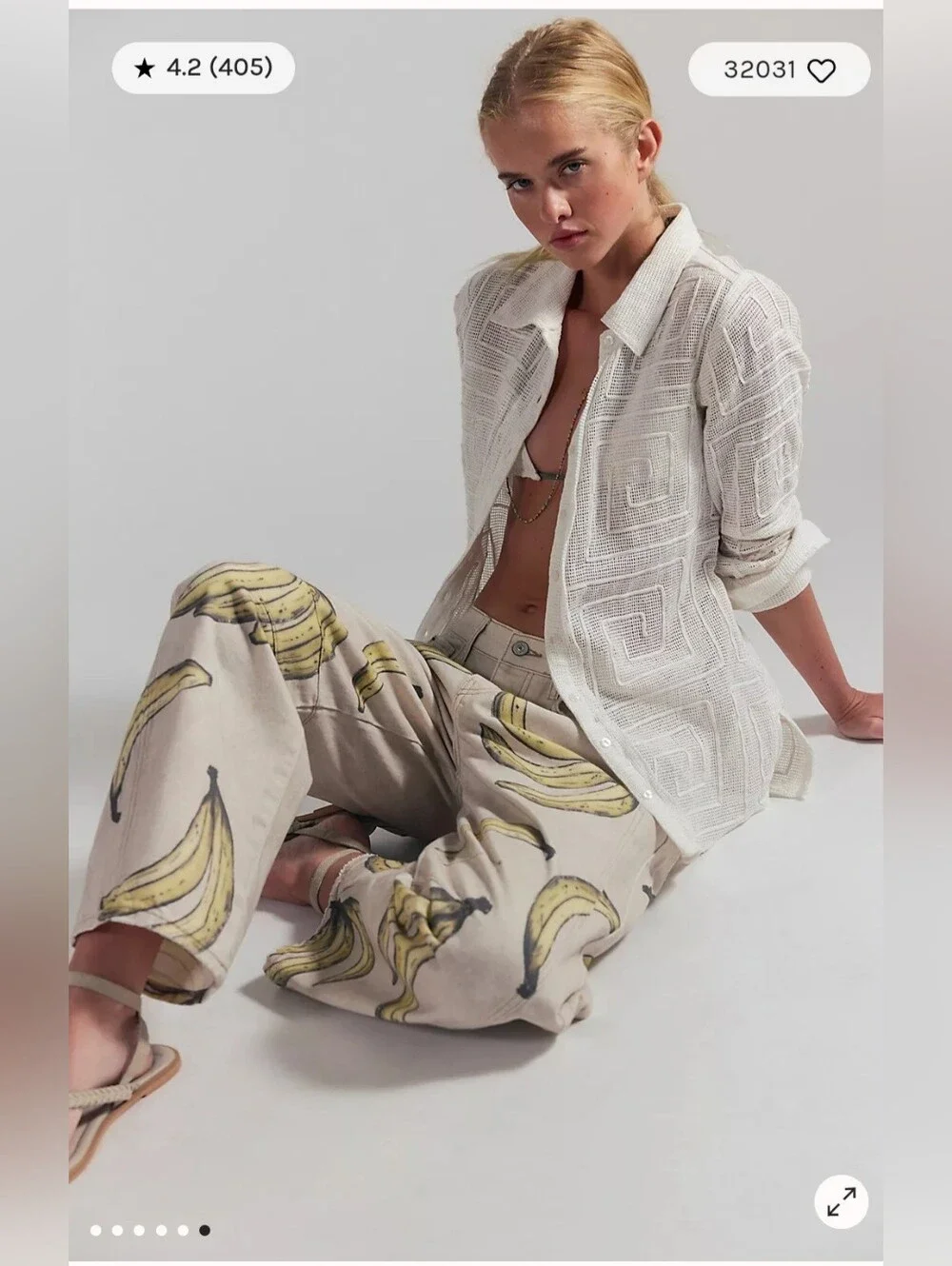 NWT We The Free Good Luck Printed Barrel Jeans in Go Bananas - Picture 1 of 16